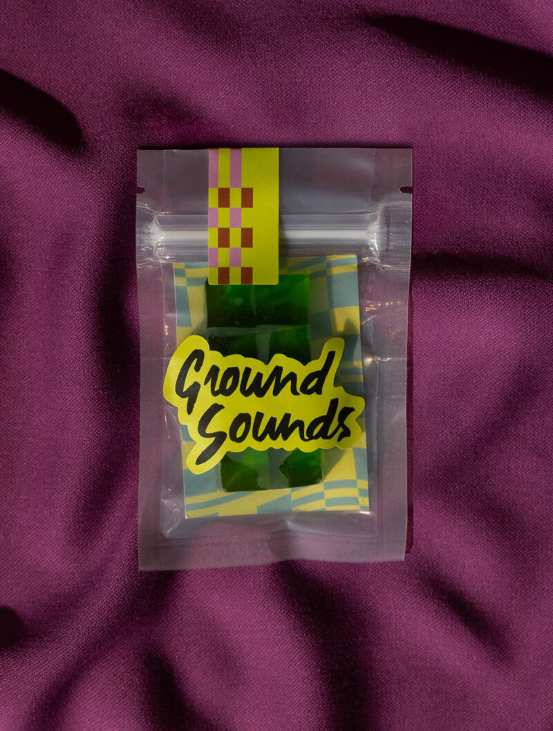 Green Kiwi Gummies in a Ground Sounds labeled package